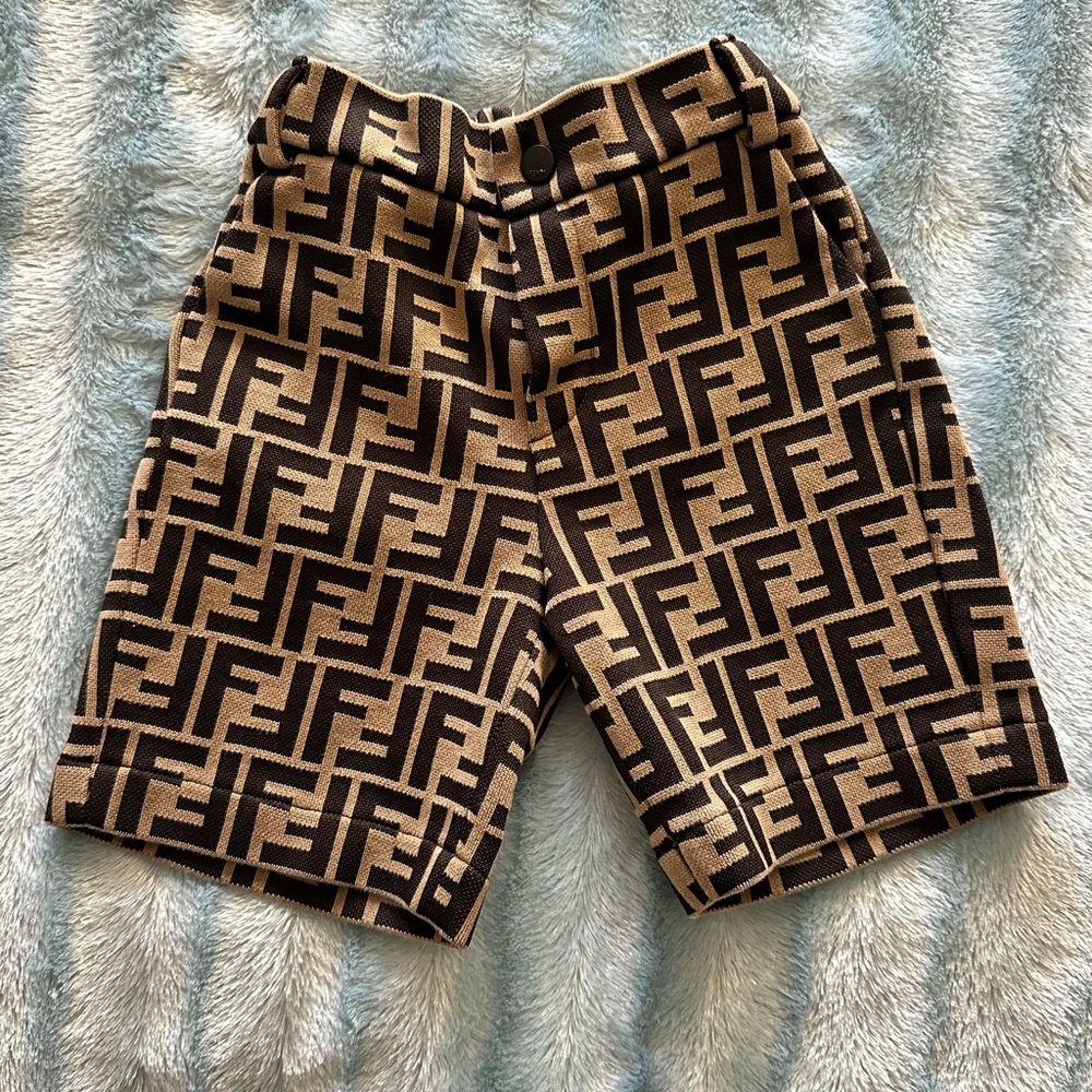 Fendi Geometric Black and Brown Men Shorts